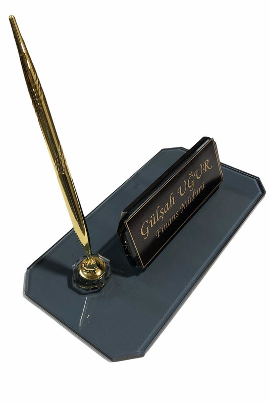 Namensschild aus Glas für den Schreibtisch – Schwarzes Glas