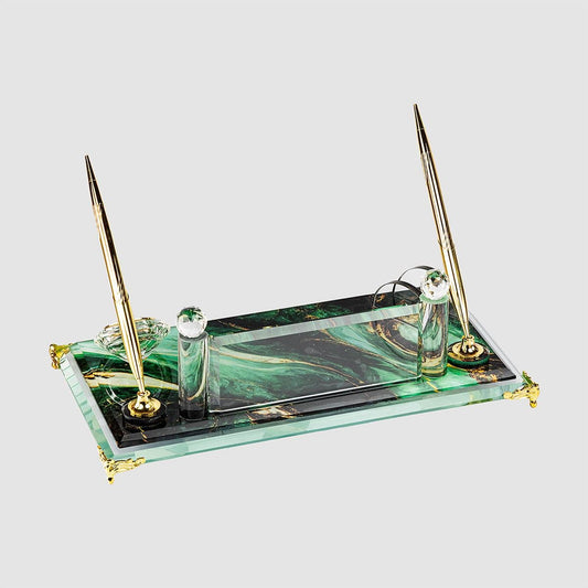 Glas-Schreibtisch-Namensschild - Schwarz&Grün