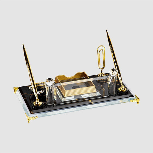 Namensschild aus Glas für den Schreibtisch – Schwarz und Gold