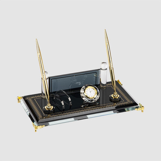 Namensschild aus Glas für den Schreibtisch – Schwarz und Gold