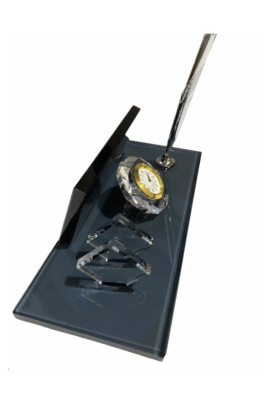 Glas-Schreibtisch-Namensschild Schwarz