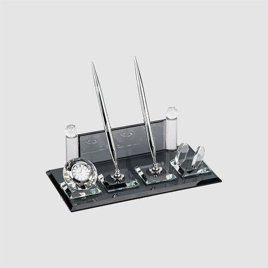 Glas-Schreibtisch-Namensschild Schwarz