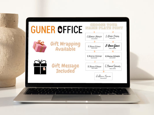 Glas-Schreibtisch-Namensschild mit goldener Uhr