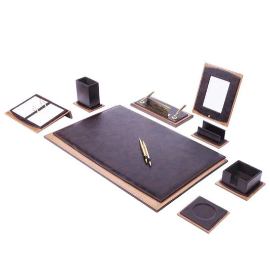 Star Luxury Black Leather Desk Set 10 Pieces With Customizable Nameplate