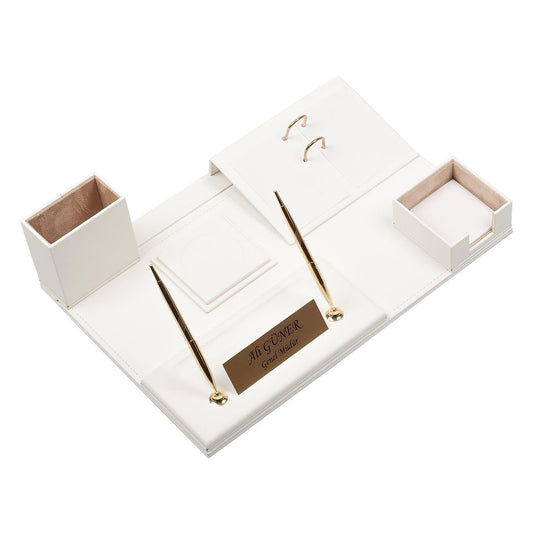 Luna Leder Schreibtischset 8 Accessoires Weiß