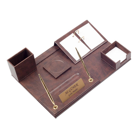 Luna Leather Desk Set 9 Accessories Brown