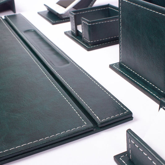 VEGA Leather Desk Set - 12 Accessories - Green
