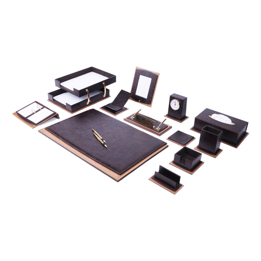 Star Luxury Black Leather Desk Set 14 Pieces With Double Document Rack