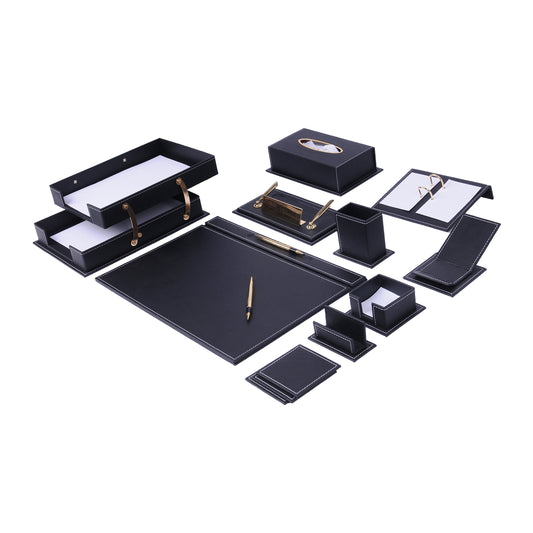 VEGA Leather Desk Set - 14 Accessories - Tan