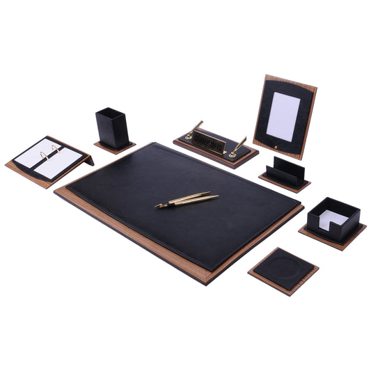 Star Luxury White Leather Desk Set 10 Pieces With Customizable Nameplate
