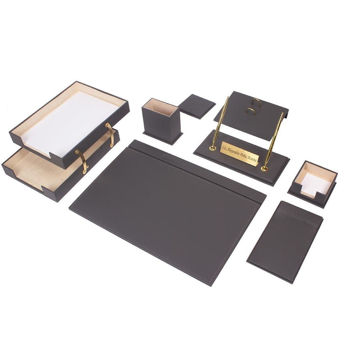 Luna 10-Piece Desk Set with Two-Tier Tray — Gray