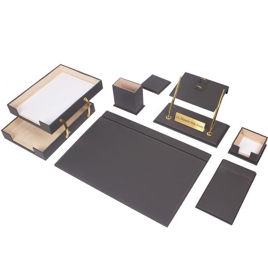 Luna Leather Desk Set 10 Accessories Gray