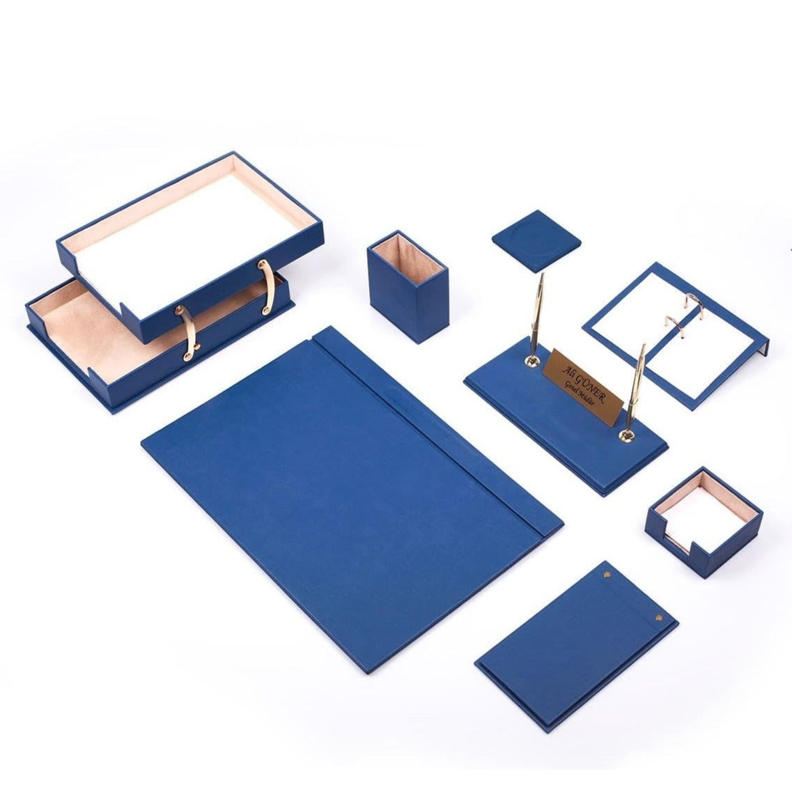 Luna 10-Piece Desk Set with Two-Tier Tray — Blue