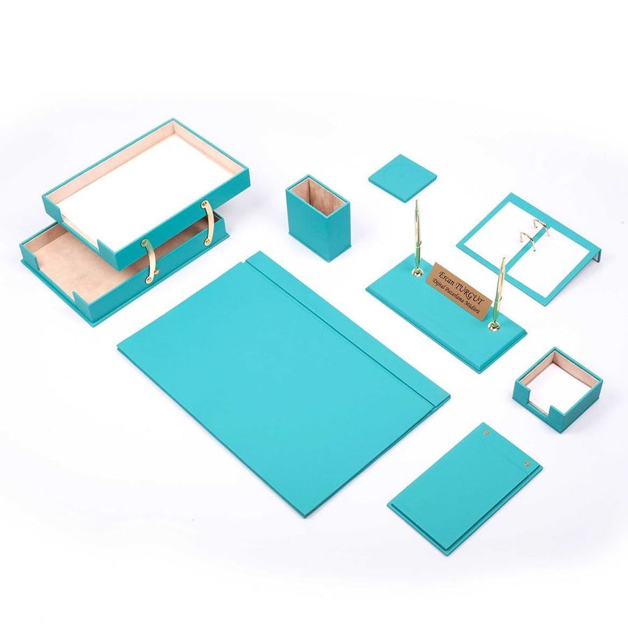 Luna 10-Piece Desk Set with Two-Tier Tray — Turquoise