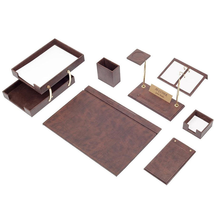Luna 10-Piece Desk Set with Two-Tier Tray — Brown