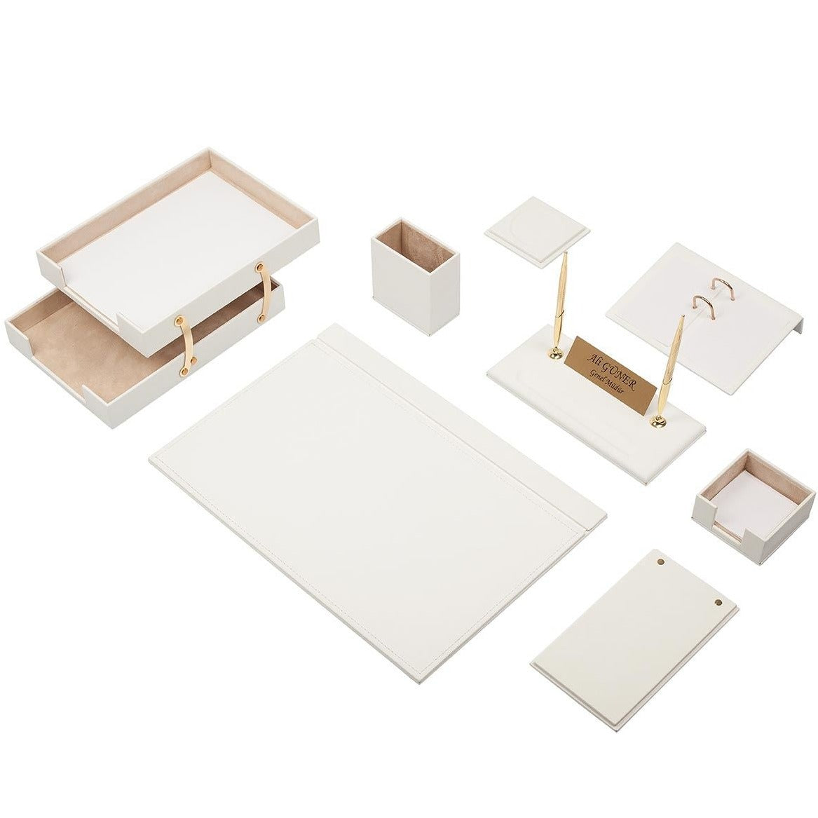 Luna 10-Piece Desk Set with Two-Tier Tray — White