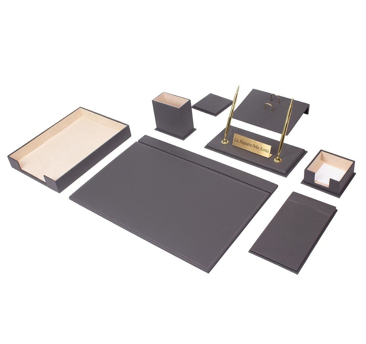 Luna 10-Piece Desk Set with Single Tray — Gray