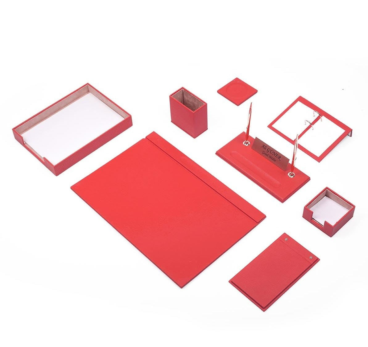 Luna 10-Piece Desk Set with Single Tray — Red
