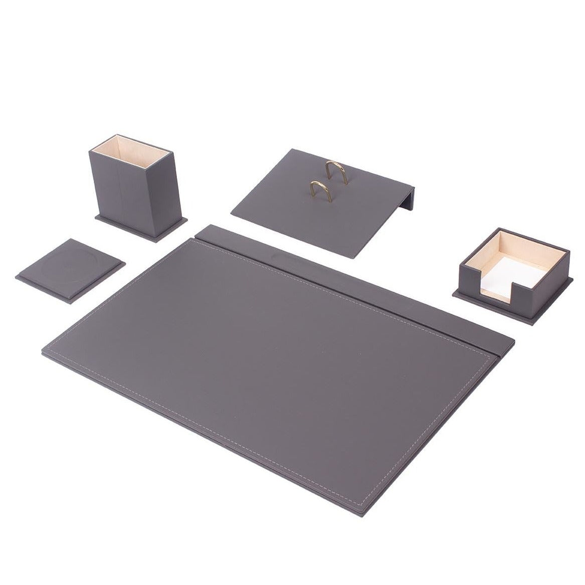 Luna Leather Desk Set 5 Accessories Gray