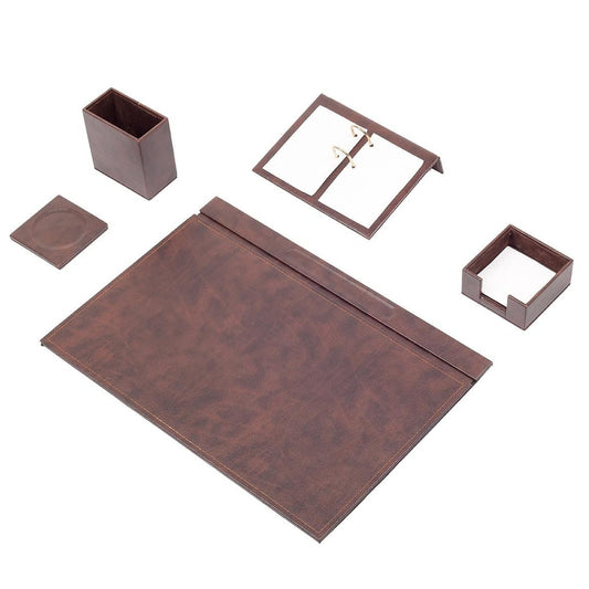 Luna Leather Desk Set 5 Accessories Brown