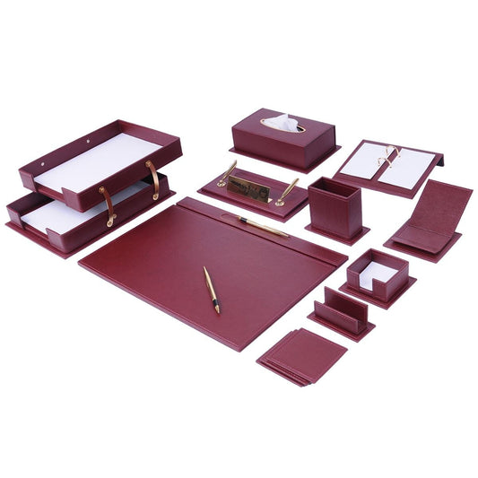 VEGA Leather Desk Set - 14 Accessories - Burgundy