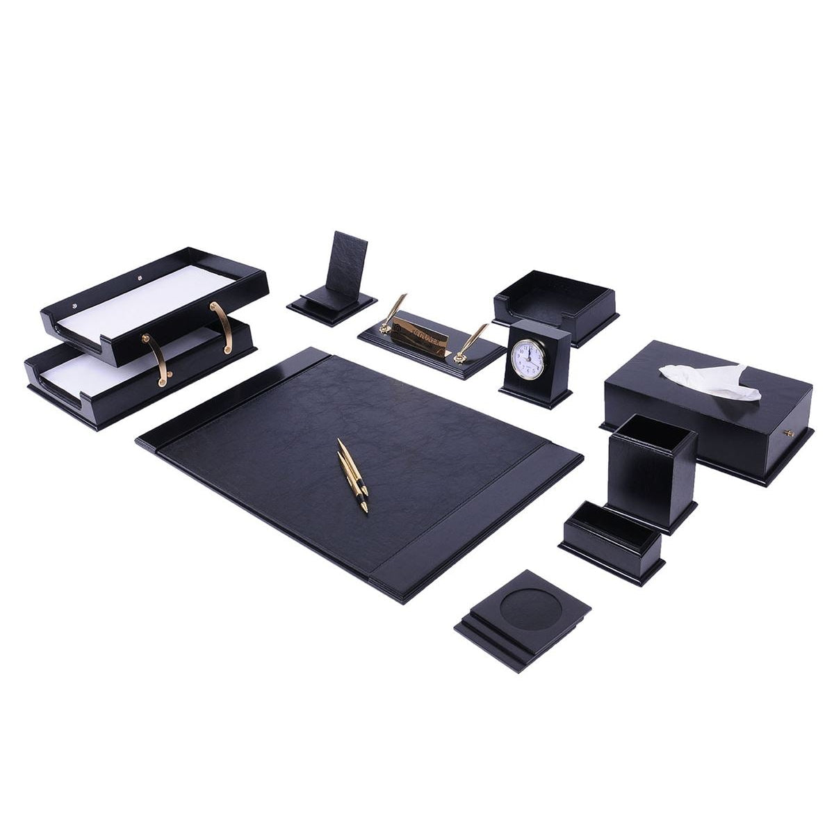 Prestige 14-Piece Desk Set with Clock — Black