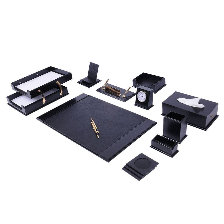 Prestige 14-Piece Desk Set with Clock — Black