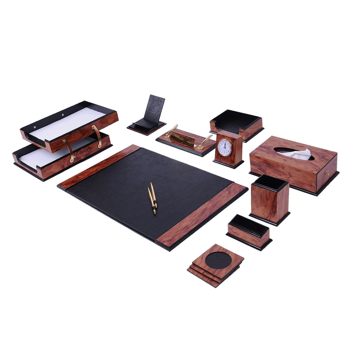 Prestige 14-Piece Desk Set with Clock — Rose Black