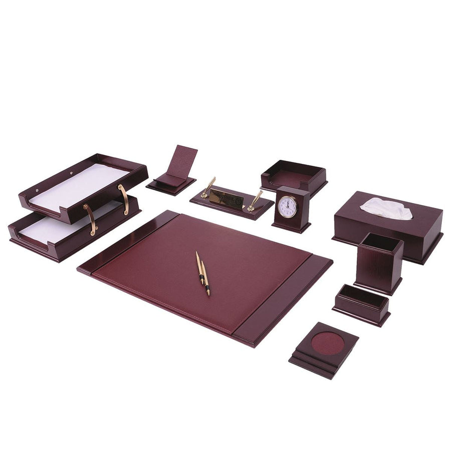 Prestige 14-Piece Desk Set with Clock — Burgundy