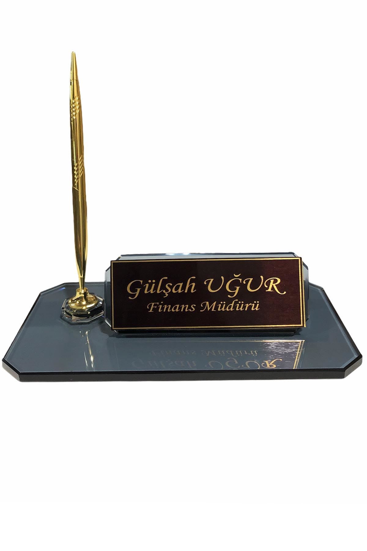 Glass Desk Name Plate - Black Glass