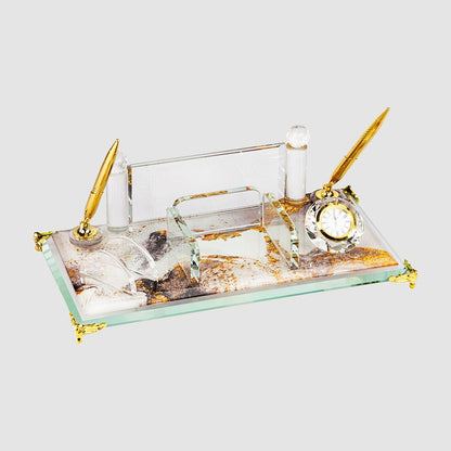 Glass Desk Name Plate - White&Gold