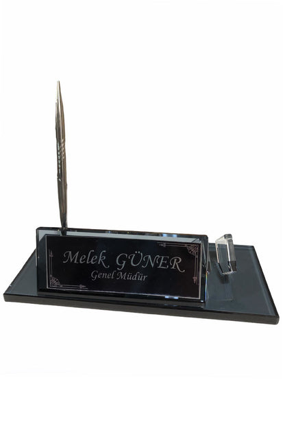 Glass Desk Name Plate Black