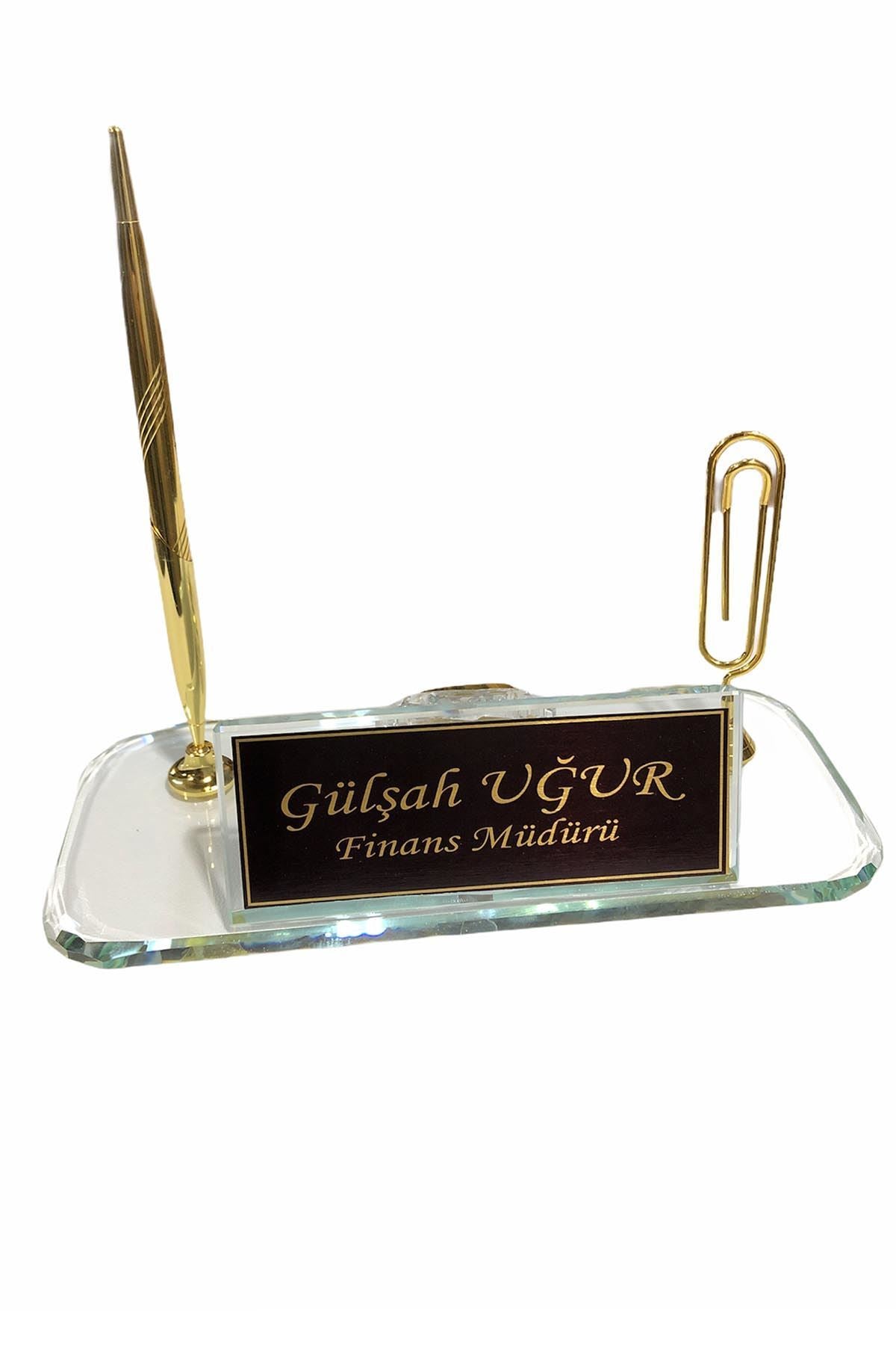 Glass Desk Name Plate With Paper Clip