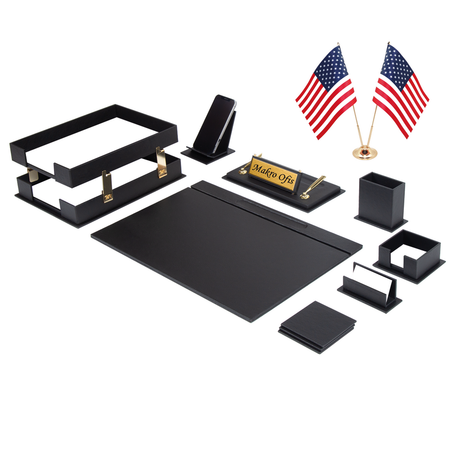 Galaxy 14-Piece Desk Set with Two Desk Flags — Cream
