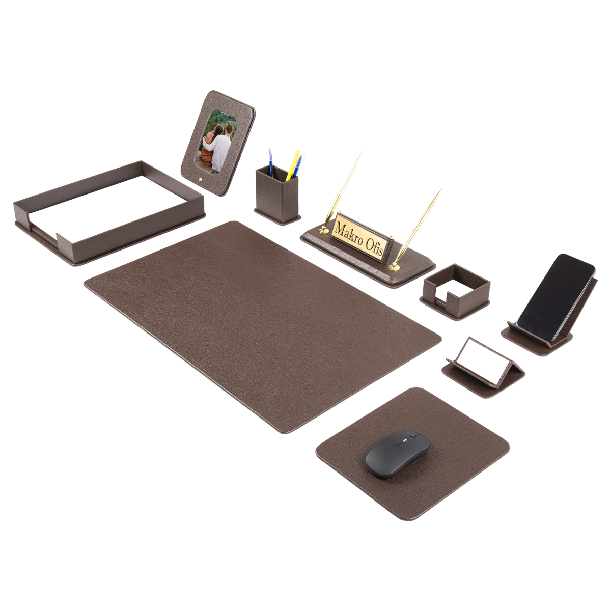 DORA Leather Desk Set - 11 Accessories - Black