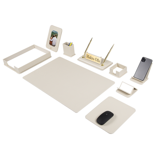 DORA Leather Desk Set - 11 Accessories - Cream