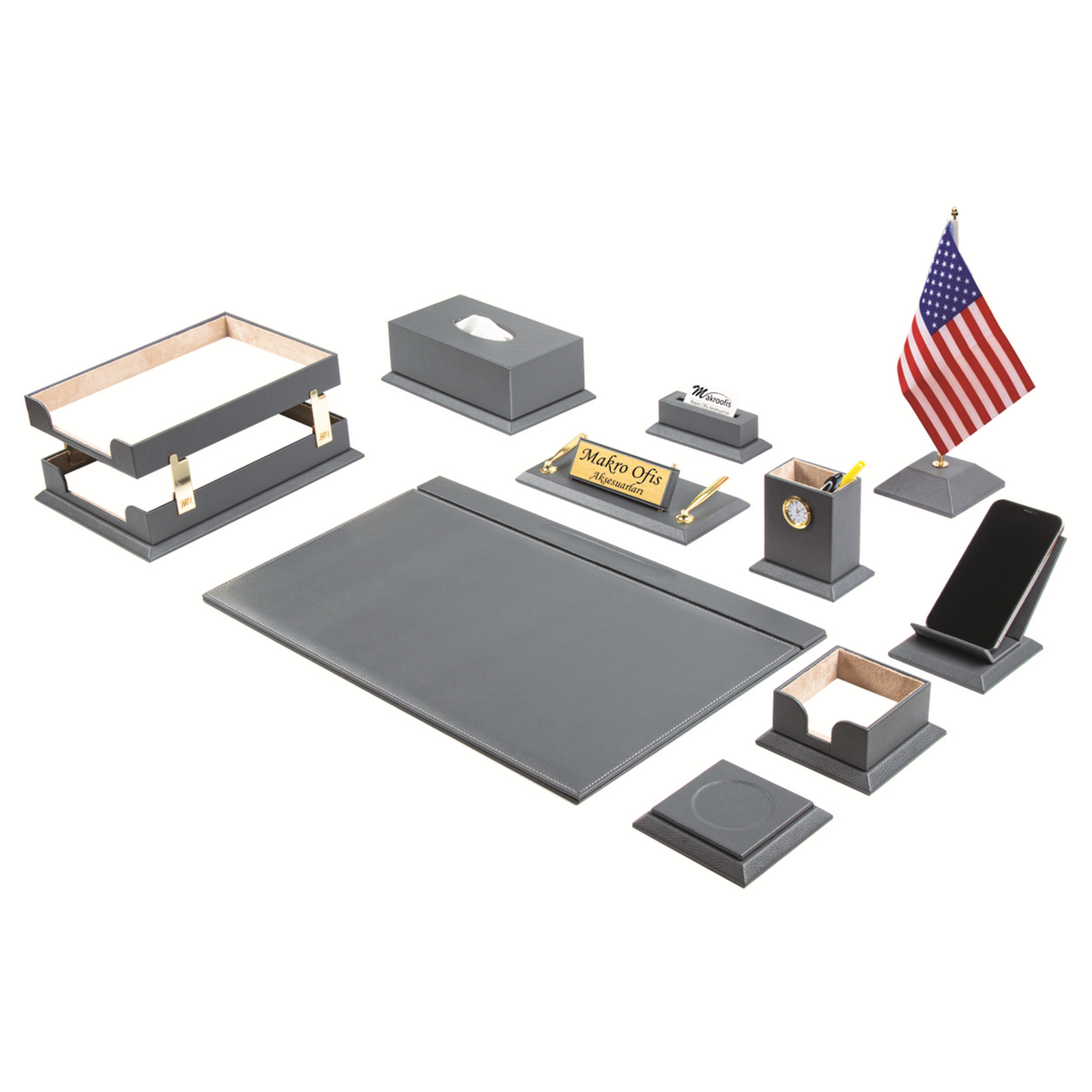 Elegance 12-Piece Desk Set with Desk Flag — Black