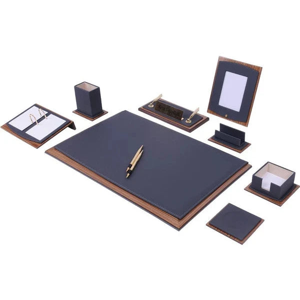 Star Luxury White Leather Desk Set 10 Pieces With Customizable Nameplate