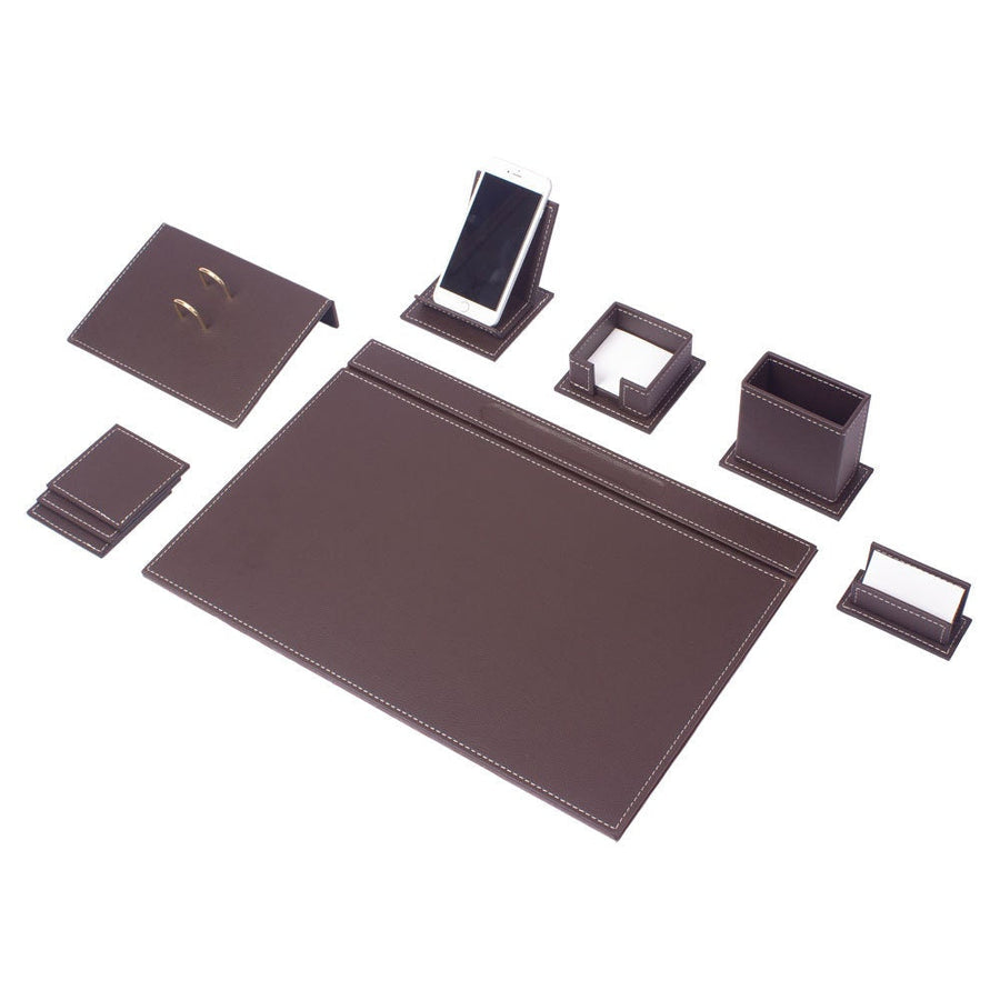 Vega 9-Piece Desk Set — Brown