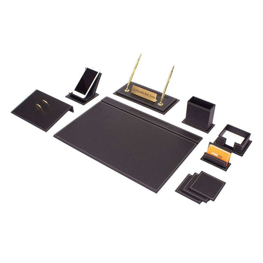 Vega 12-Piece Desk Set with Nameplate — Black