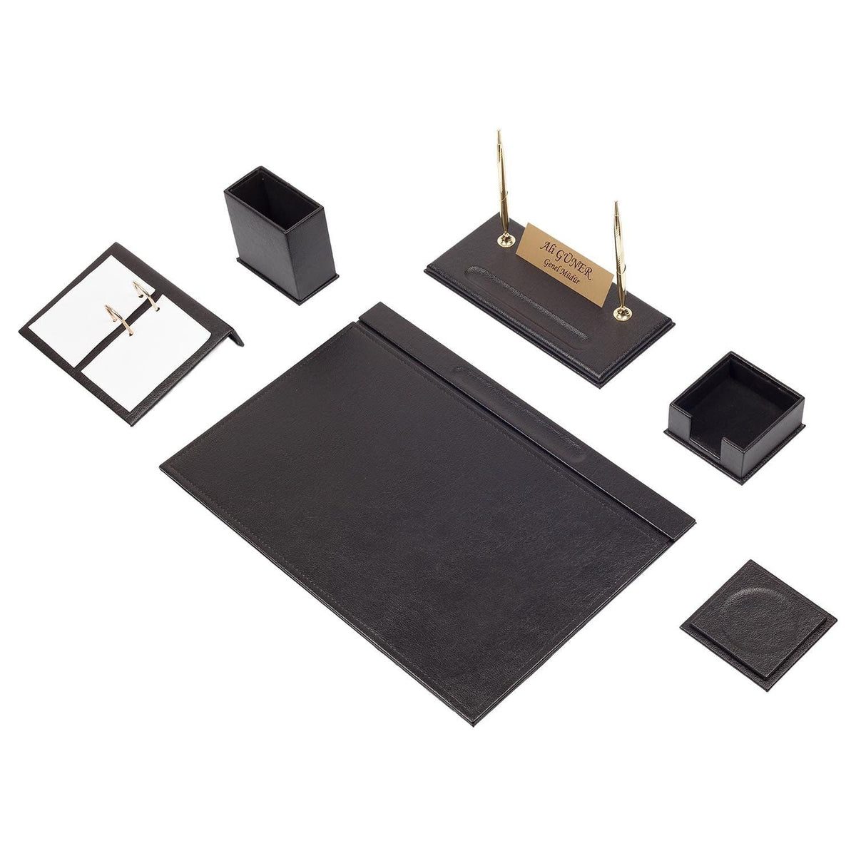Luna 8-Piece Desk Set with Nameplate — Black