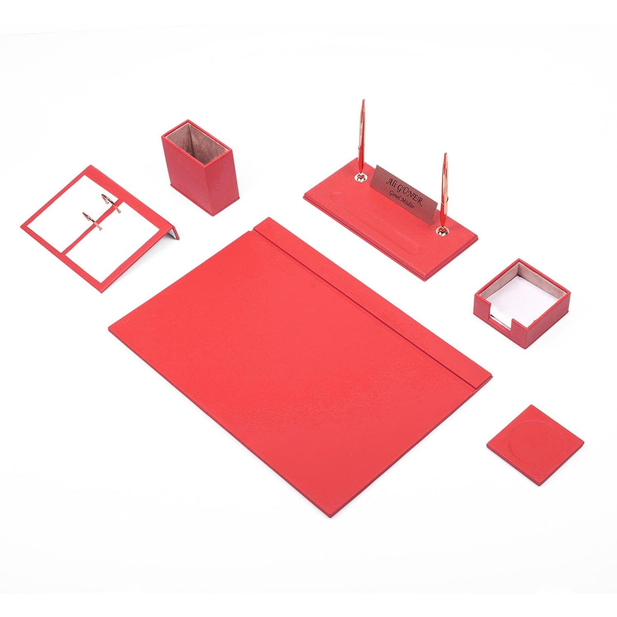 Luna 8-Piece Desk Set with Nameplate — Red