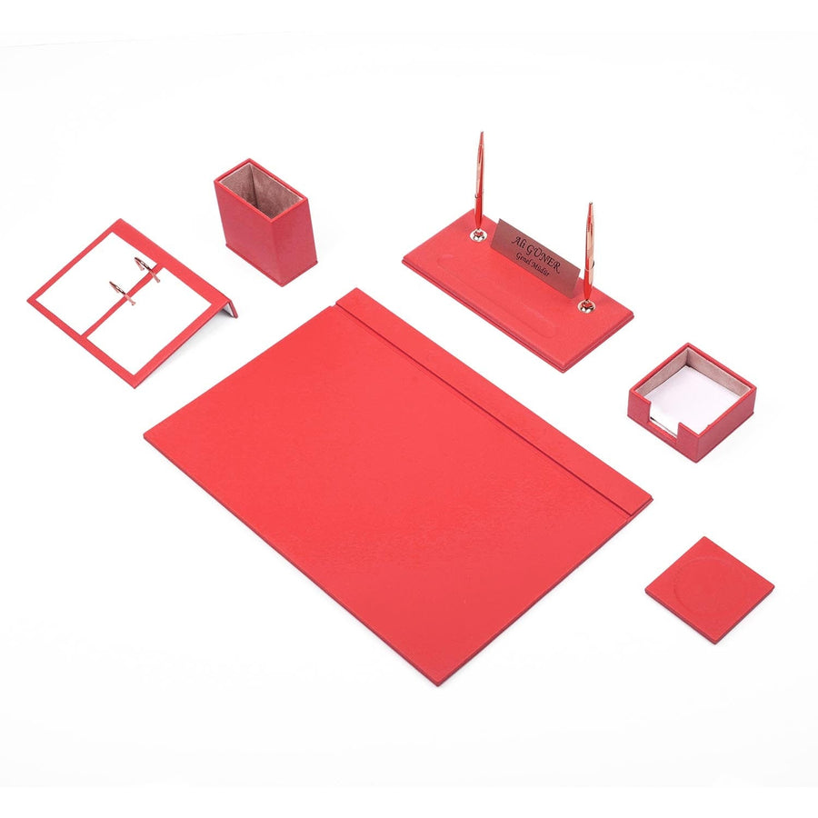 Luna 8-Piece Desk Set with Nameplate — Red