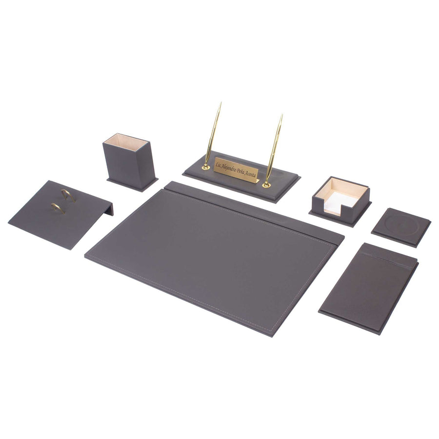 Luna 9-Piece Desk Set with Nameplate — Gray