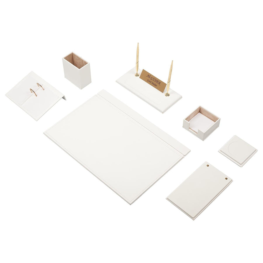 Luna 9-Piece Desk Set with Nameplate — White
