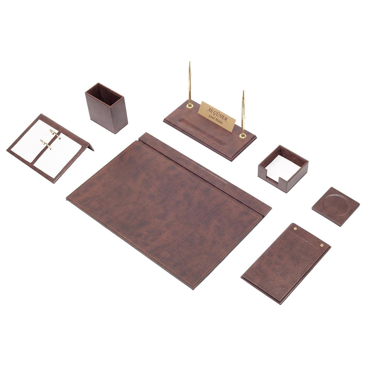 Luna 9-Piece Desk Set with Nameplate — Brown