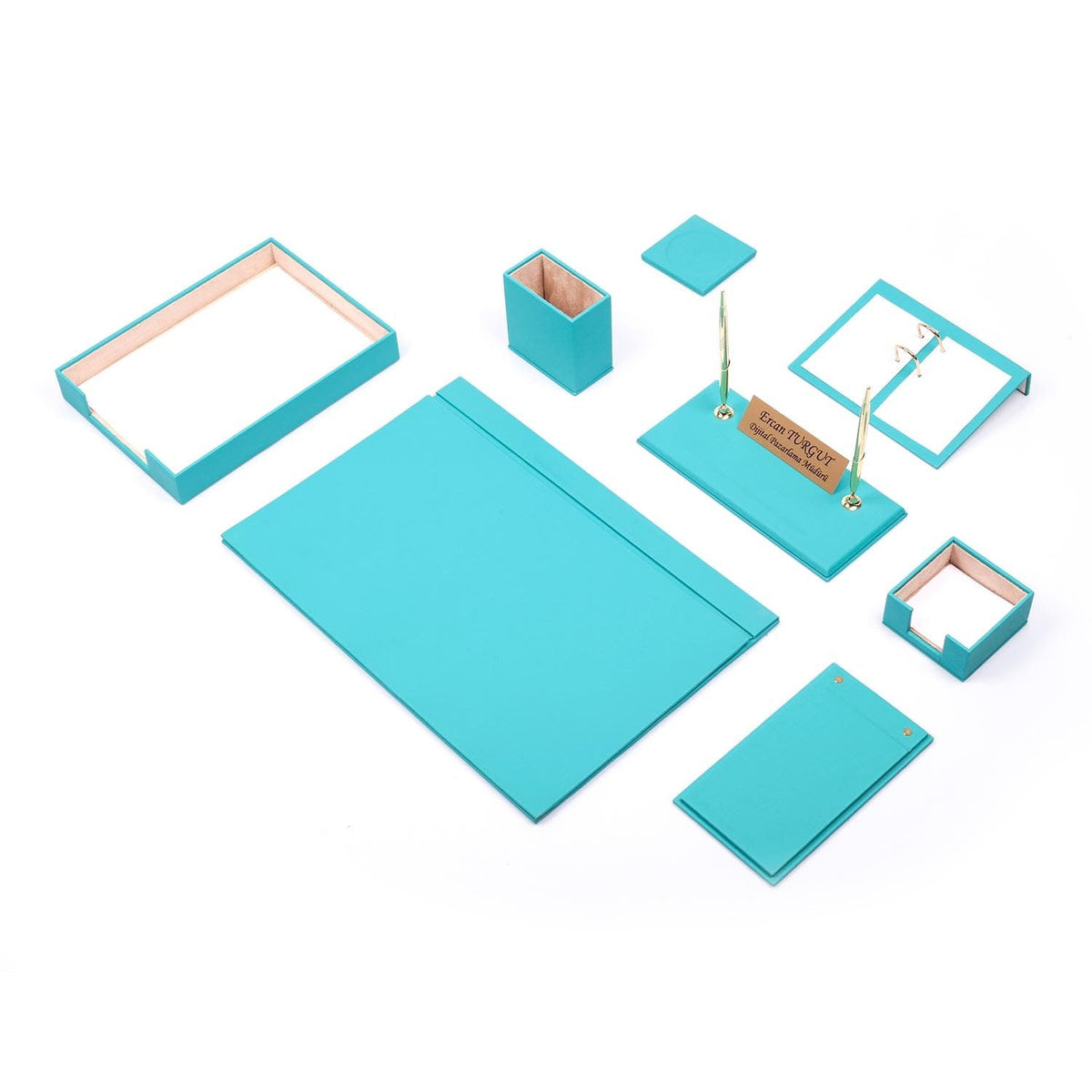 Luna 10-Piece Desk Set with Single Tray — Turquoise