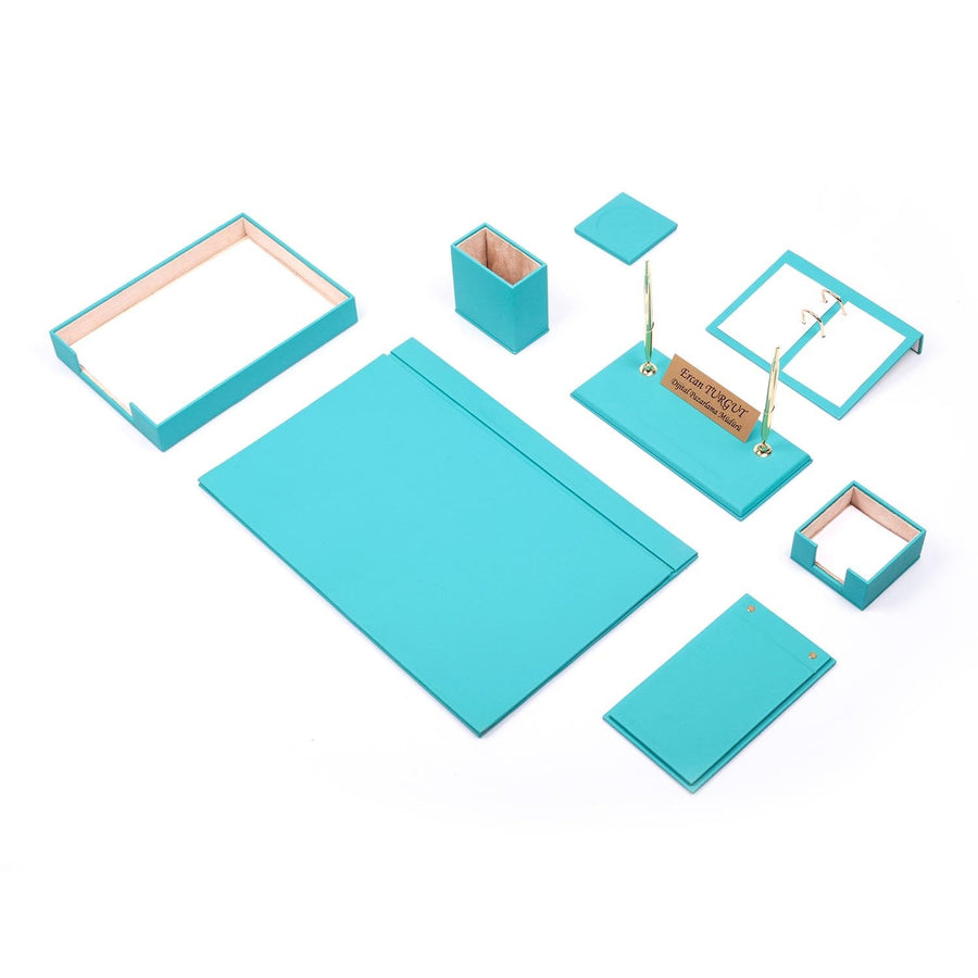 Luna 10-Piece Desk Set with Single Tray — Turquoise