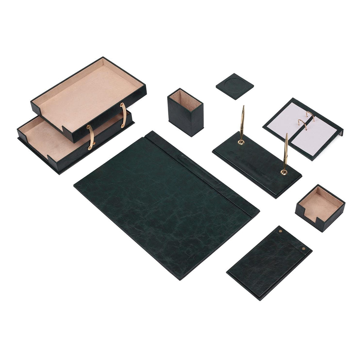 Luna 10-Piece Desk Set with Two-Tier Tray — Green