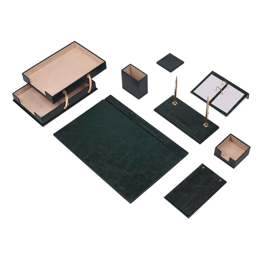Luna 10-Piece Desk Set with Two-Tier Tray — Green